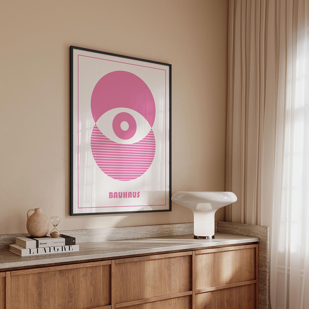 Cirkelpatroon en lijnen – geometrische Bauhaus poster in staand formaat