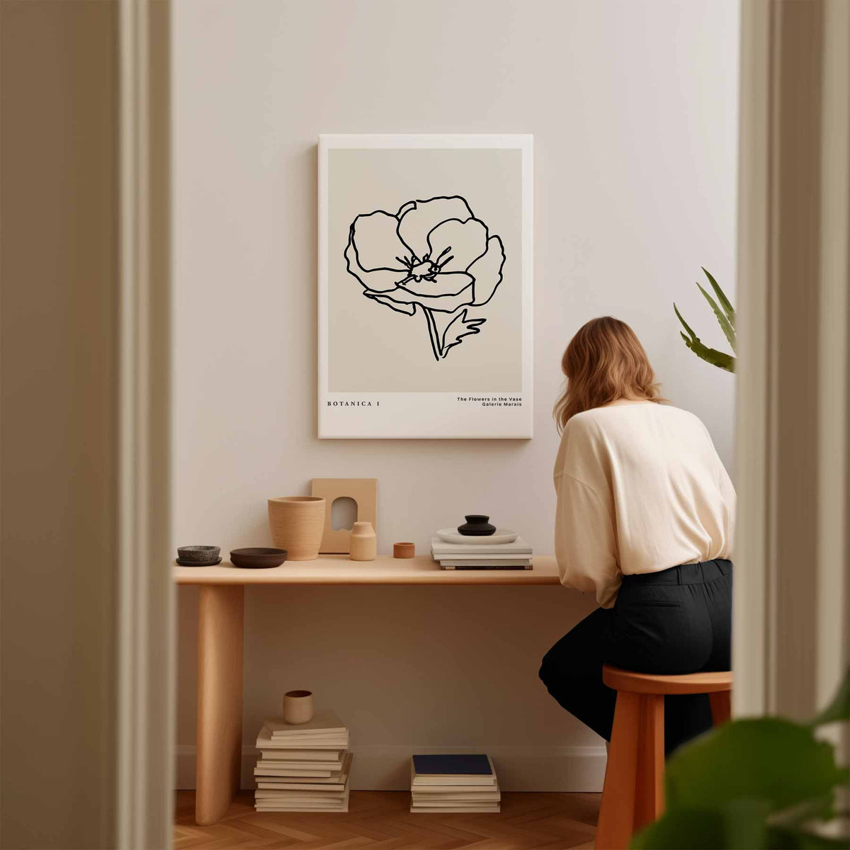 Elegante Lijntekening Bloem – modern portret kunstwerk van WallArtistic