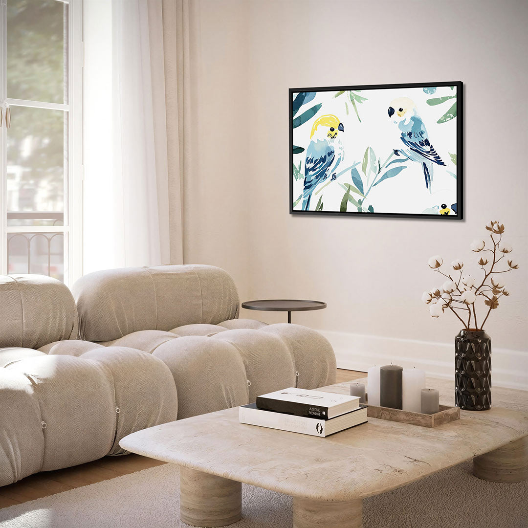 Vogels en bladeren – Jungle kunstwerk – alternatieve weergave van het kunstwerk