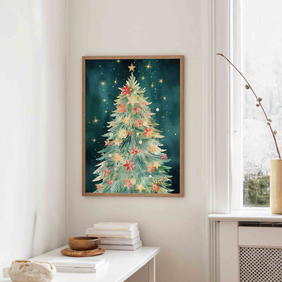 Kerstboom met sterren – staande kerst wanddecoratie van WallArtistic