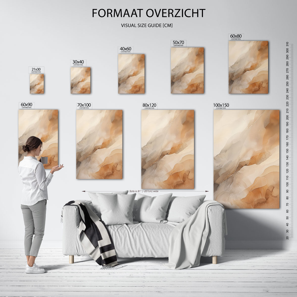 Abstracte beige en bruine vormen – staande muurposter met zachte abstracte vormen