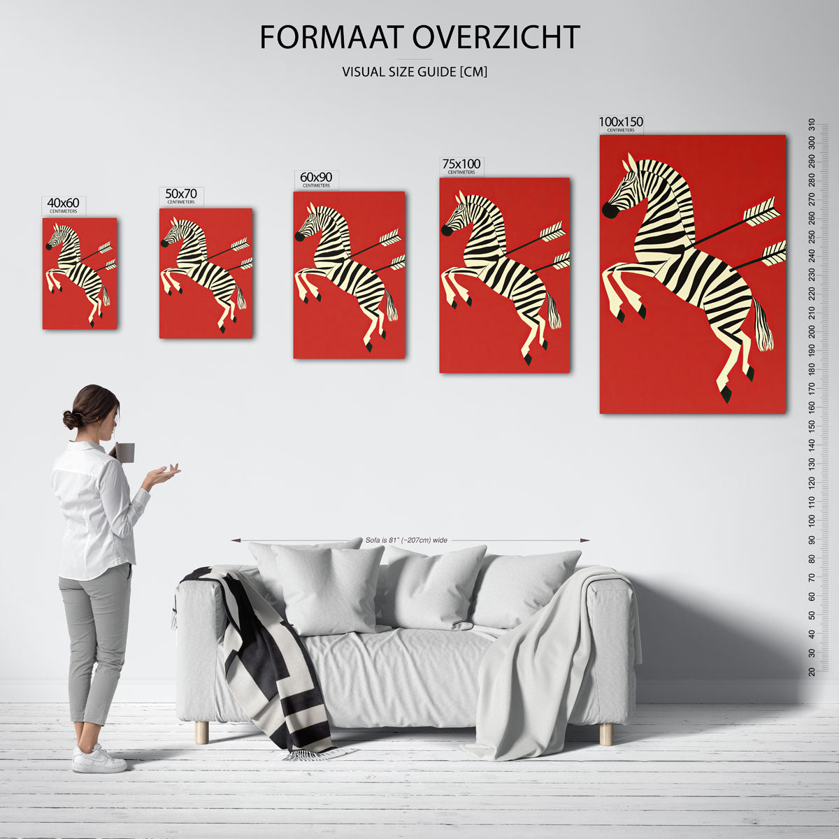 Zebra met pijlen – staand wanddecoratie kunstwerk
