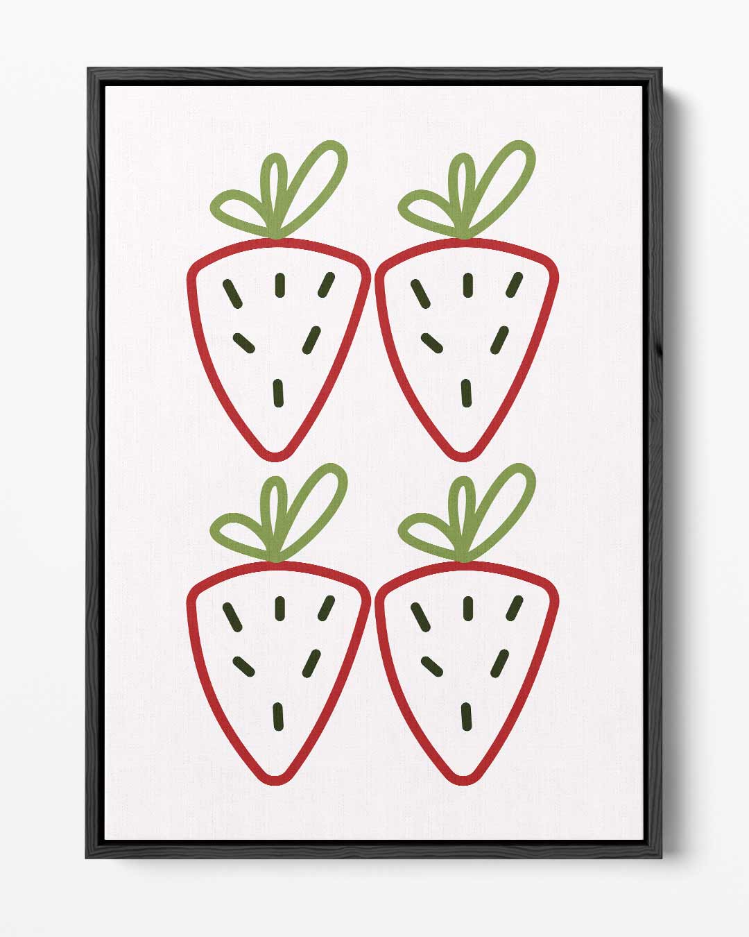 Speelse Aardbeien Quartet – portret kunstwerk als wanddecoratie