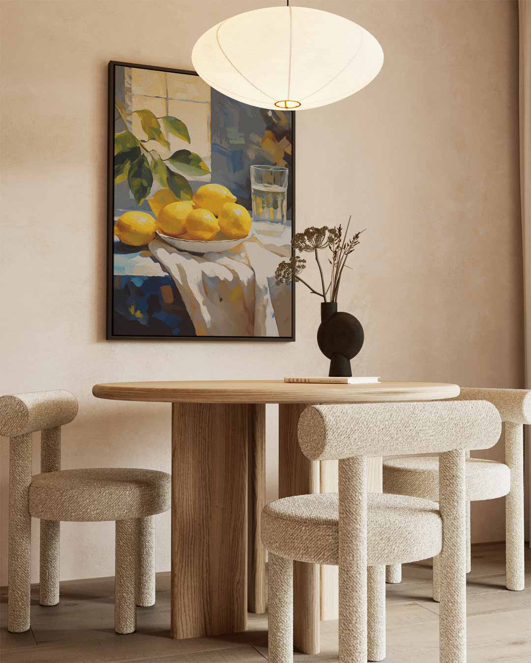Zonnige Citroenen Stilleven – canvas wanddecoratie in portret formaat