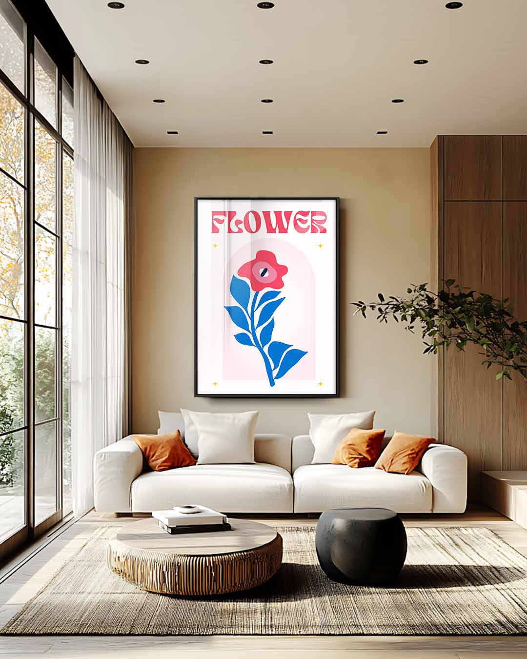 Retro Bloemenposter – kunstwerk met zwarte baklijst