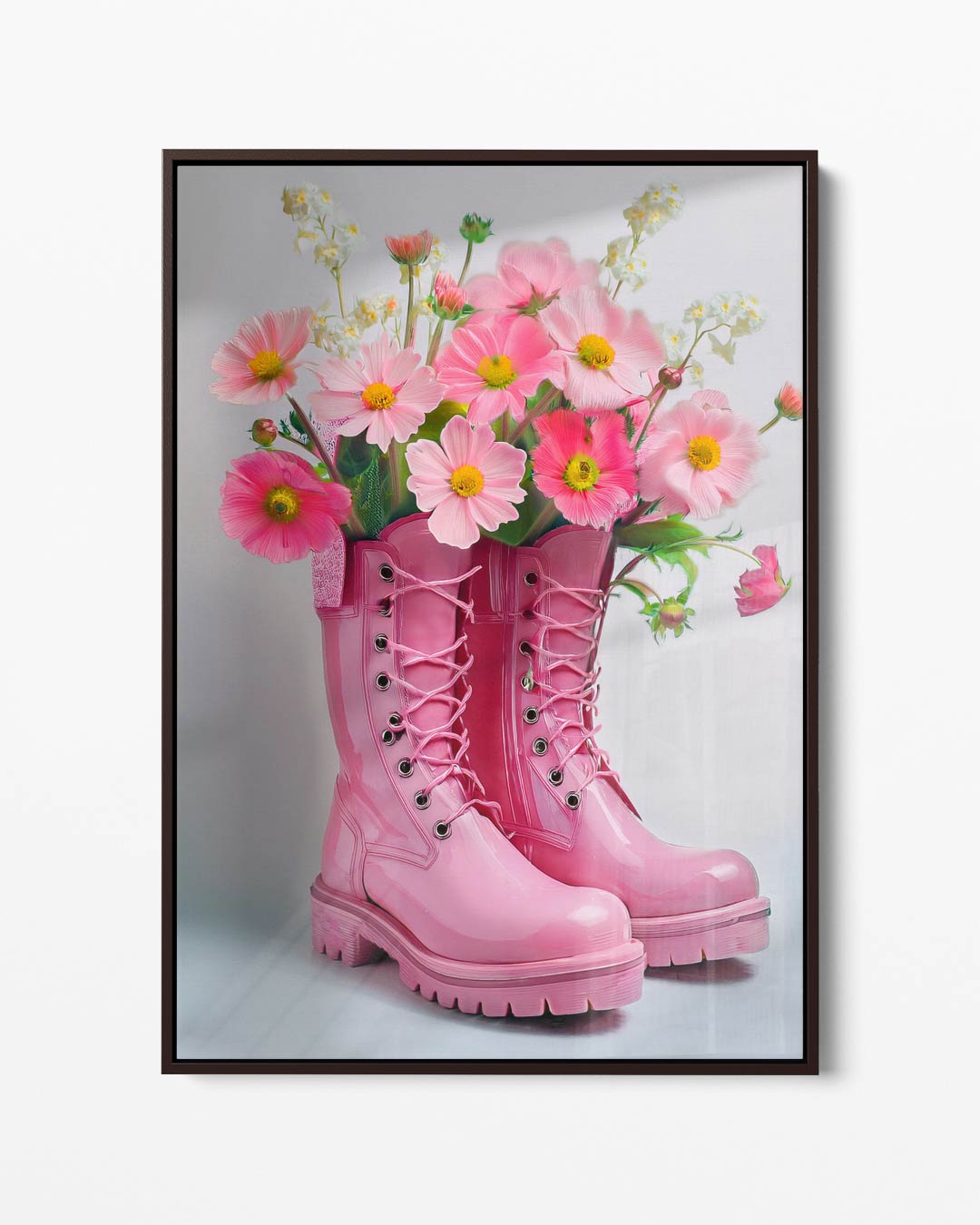 Bloemenfestijn in Roze Laarzen – portret kunstwerk als wanddecoratie