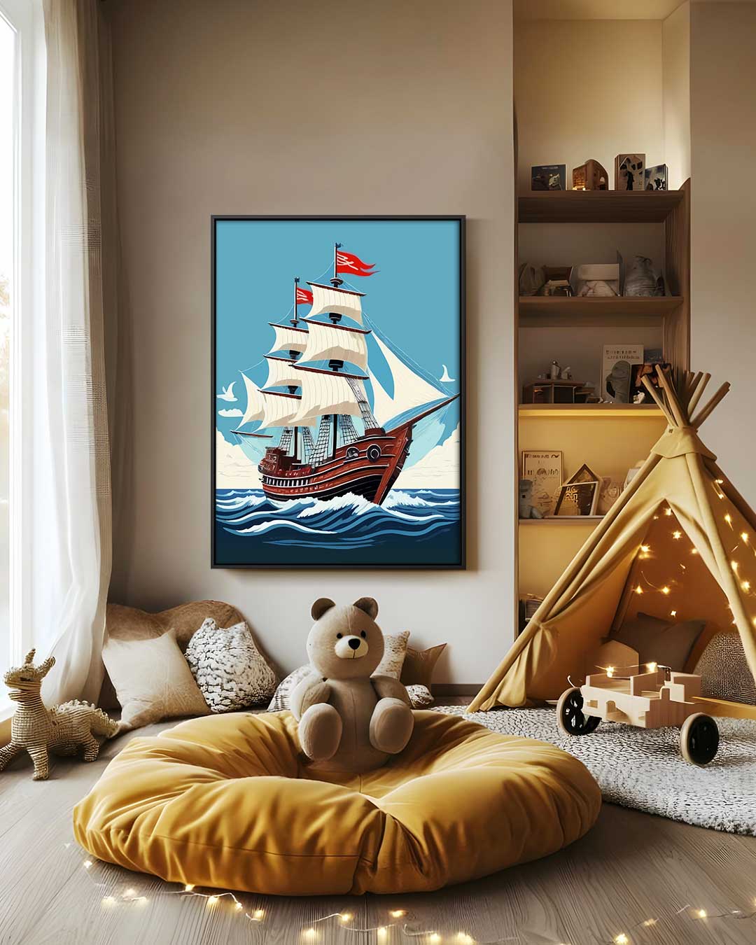 Avontuurlijk Zeilschip op Zee – modern portret kunstwerk van WallArtistic