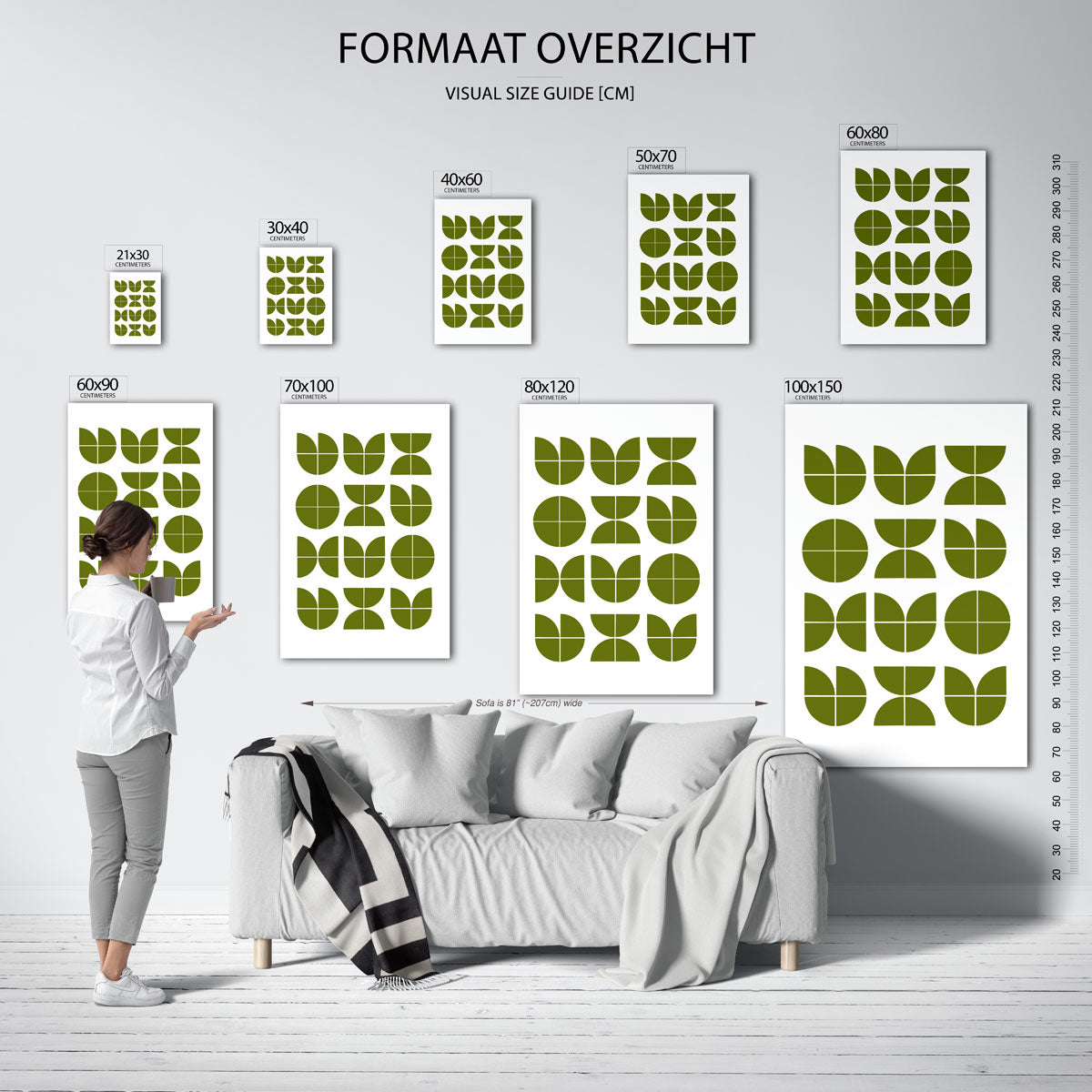 Groene vormenritme – Bauhaus poster als moderne geometrische wanddecoratie