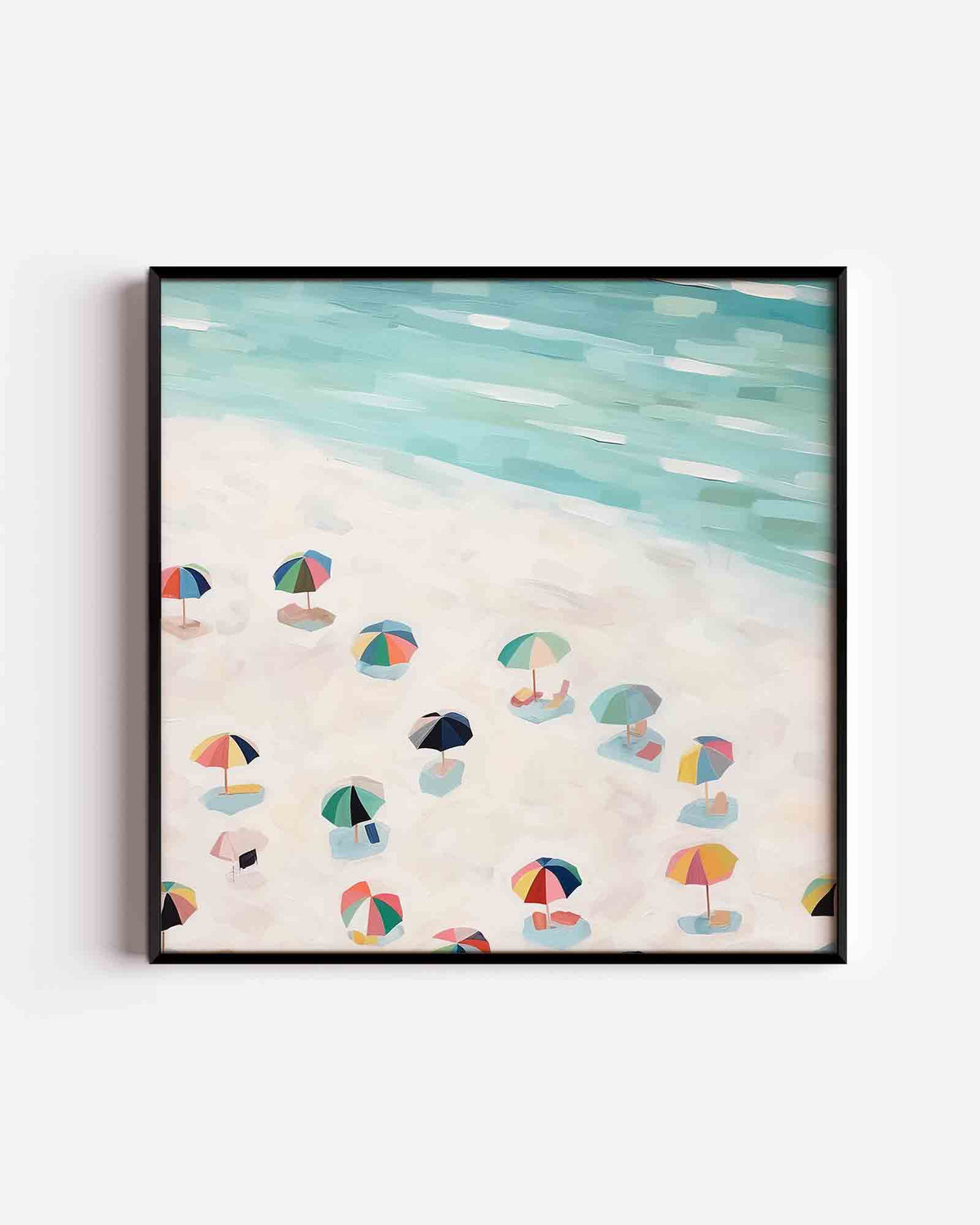 Strand met parasols – keuken vierkante poster als wanddecoratie