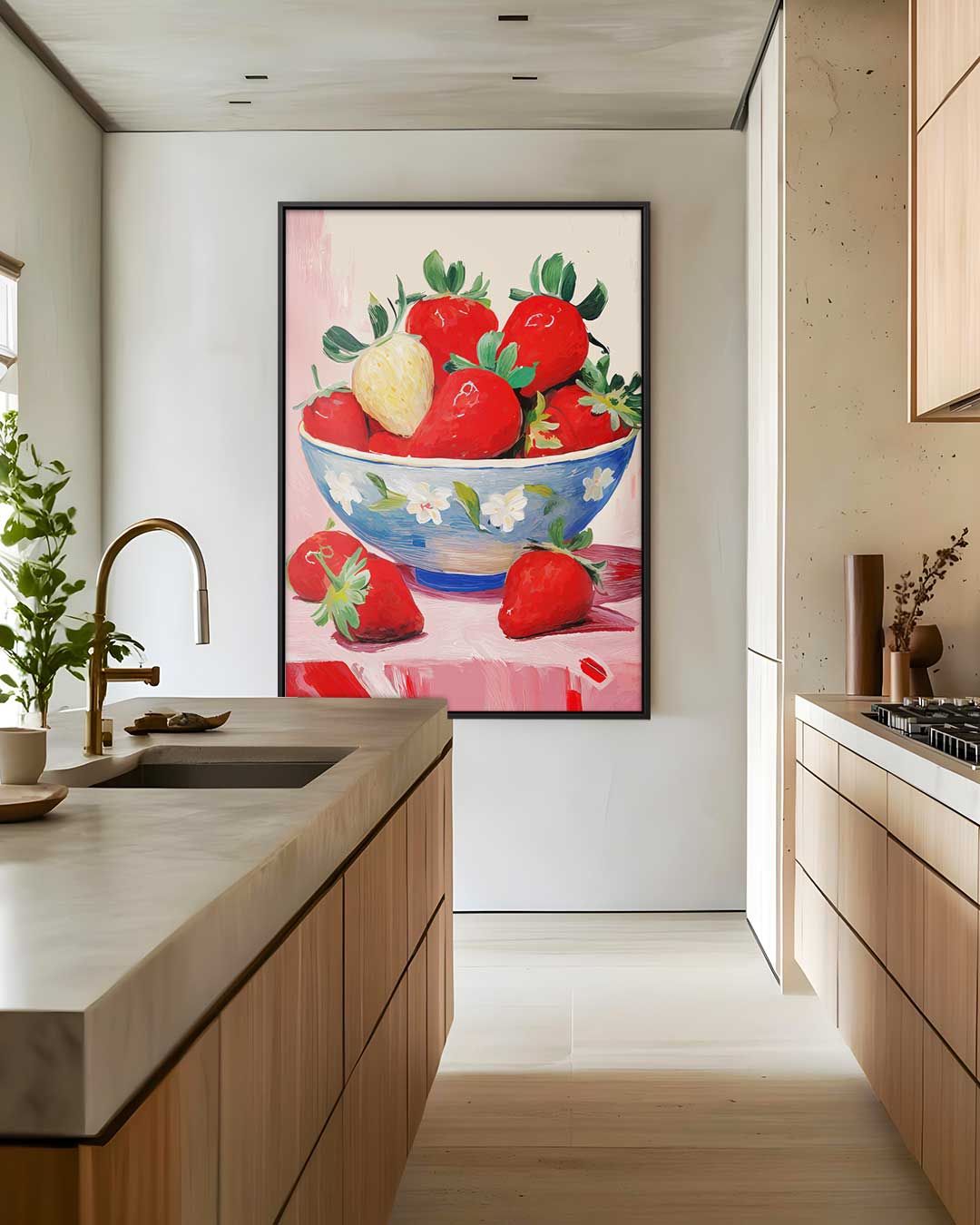 Schaal Met Aardbeien – staand kunstwerk voor modern interieur