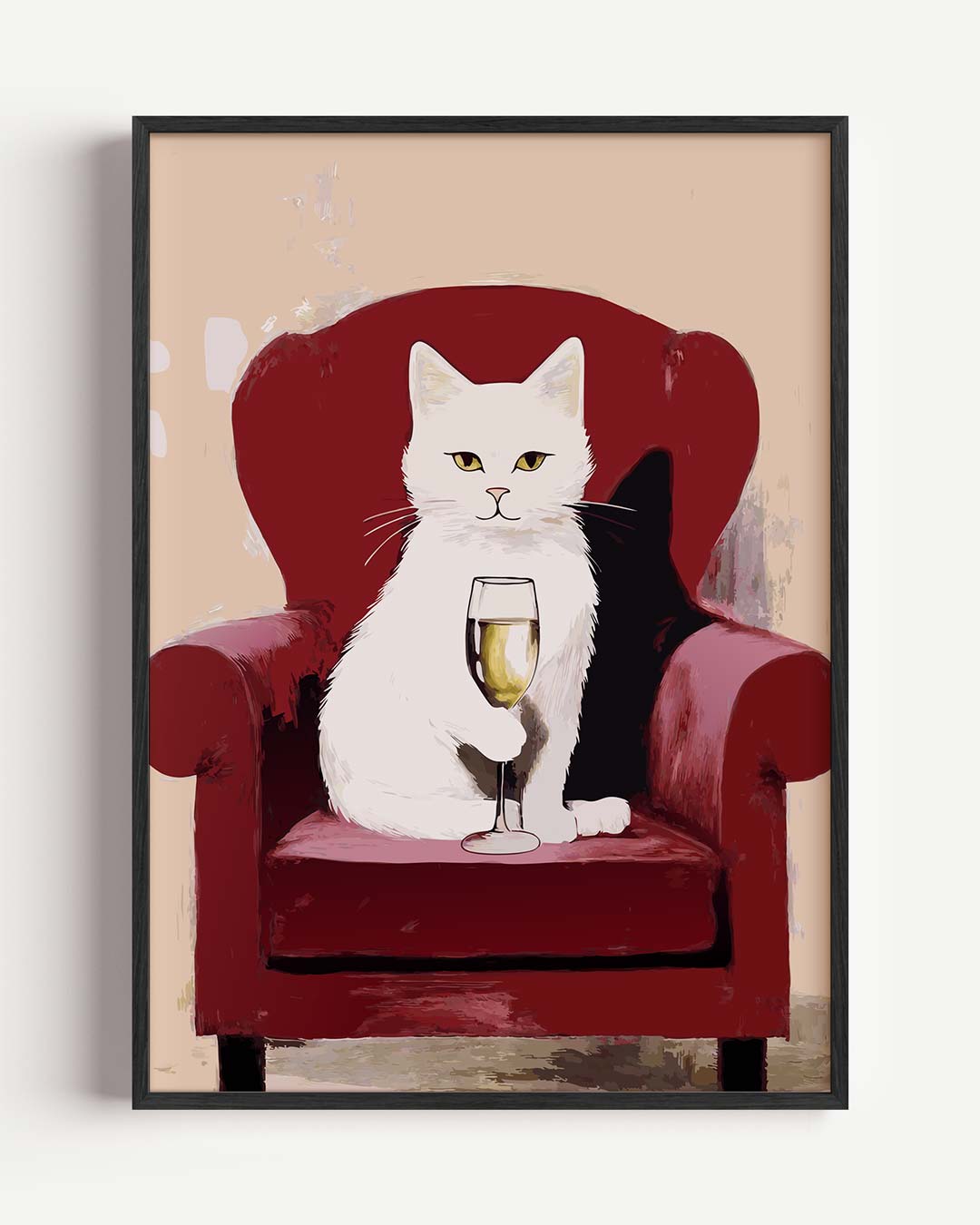 Relaxte Kat met Champagne – dieren portret poster als wanddecoratie