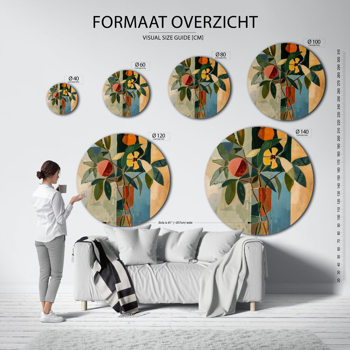 Fruit en bladeren – ronde muurdecoratie met kleur en vorm