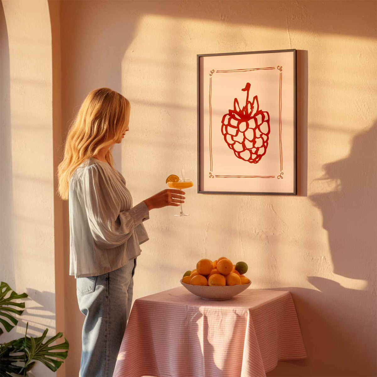 Retro Framboos Illustratie – keuken poster als sfeervolle staande wanddecoratie