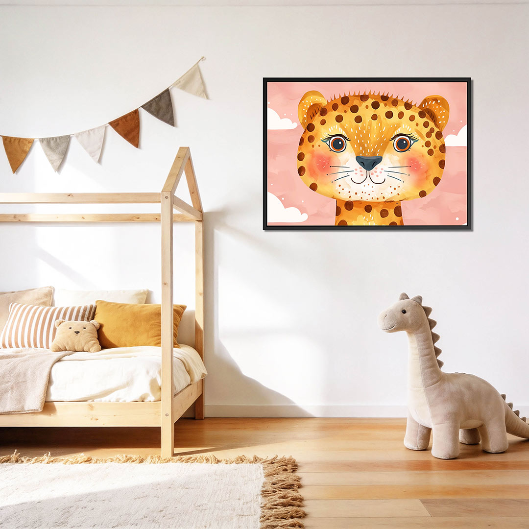 Vrolijke luipaard illustratie – Speelse – op canvas, dibond of plexiglas