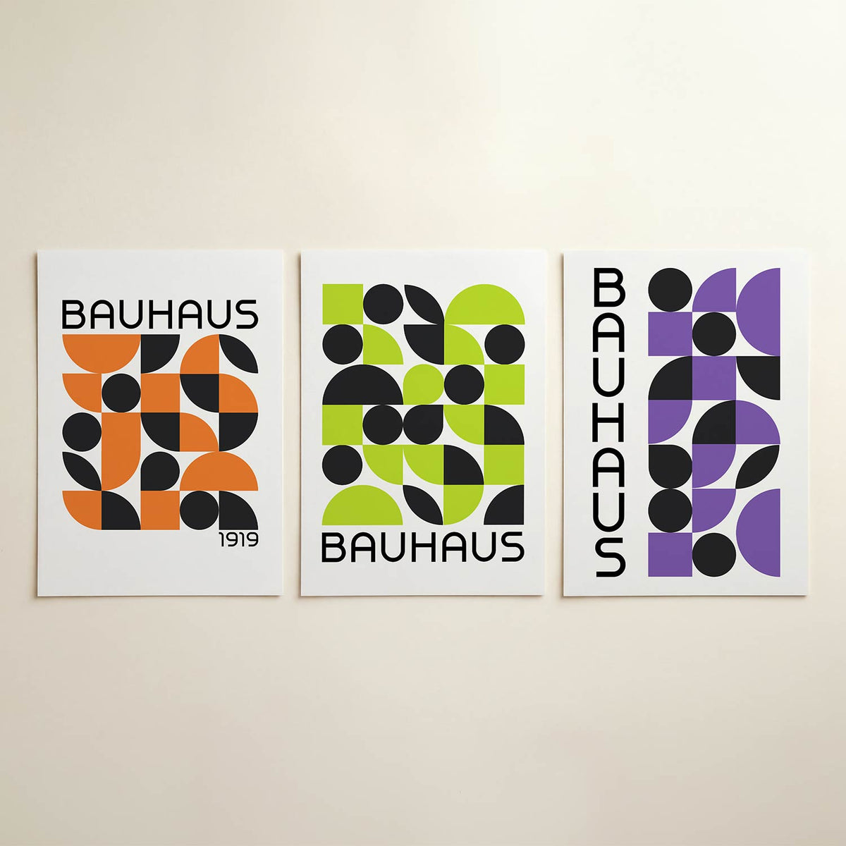Vormen en vlakken posterset – detailweergave – deze posterset in drie delen toont een speelse mix van halve cirkels en