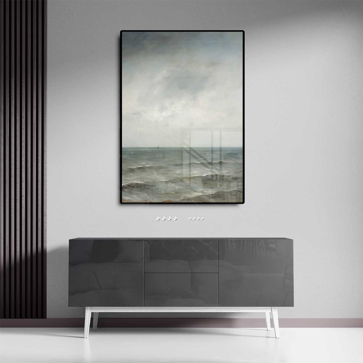 Rustige Zee onder Grijze Lucht – canvas kunstwerk als wanddecoratie