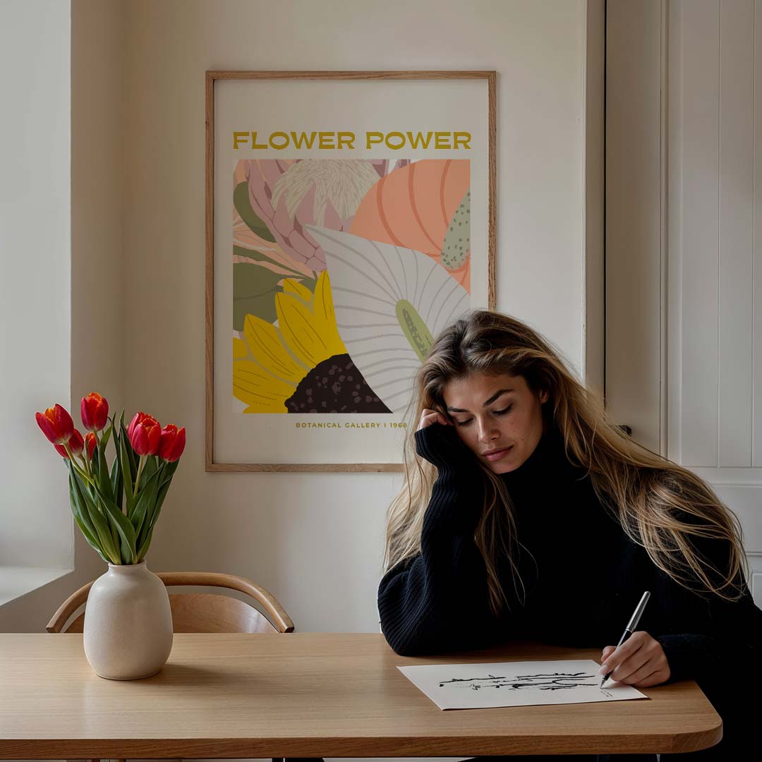 Vrolijke Botanische Bloemenposter – staande muurposter met tekst en typografie