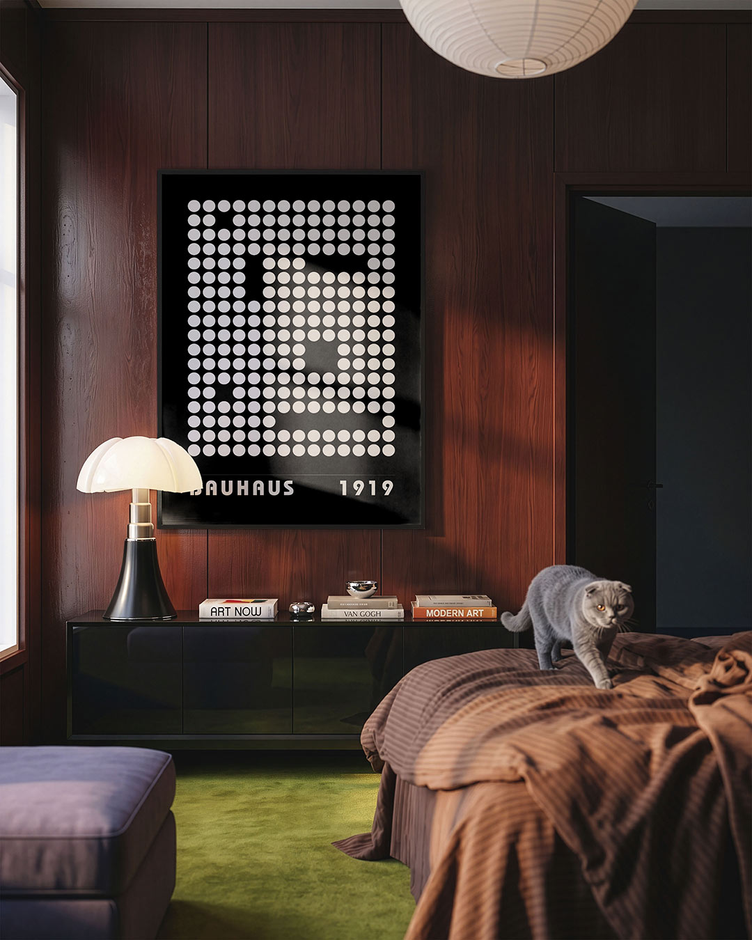 Cirkelpatroon en tekst – geometrische Bauhaus poster in staand formaat
