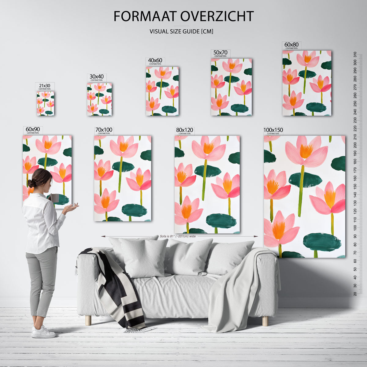 Roze bloemen en groene bladeren – staande muurposter met bloemen