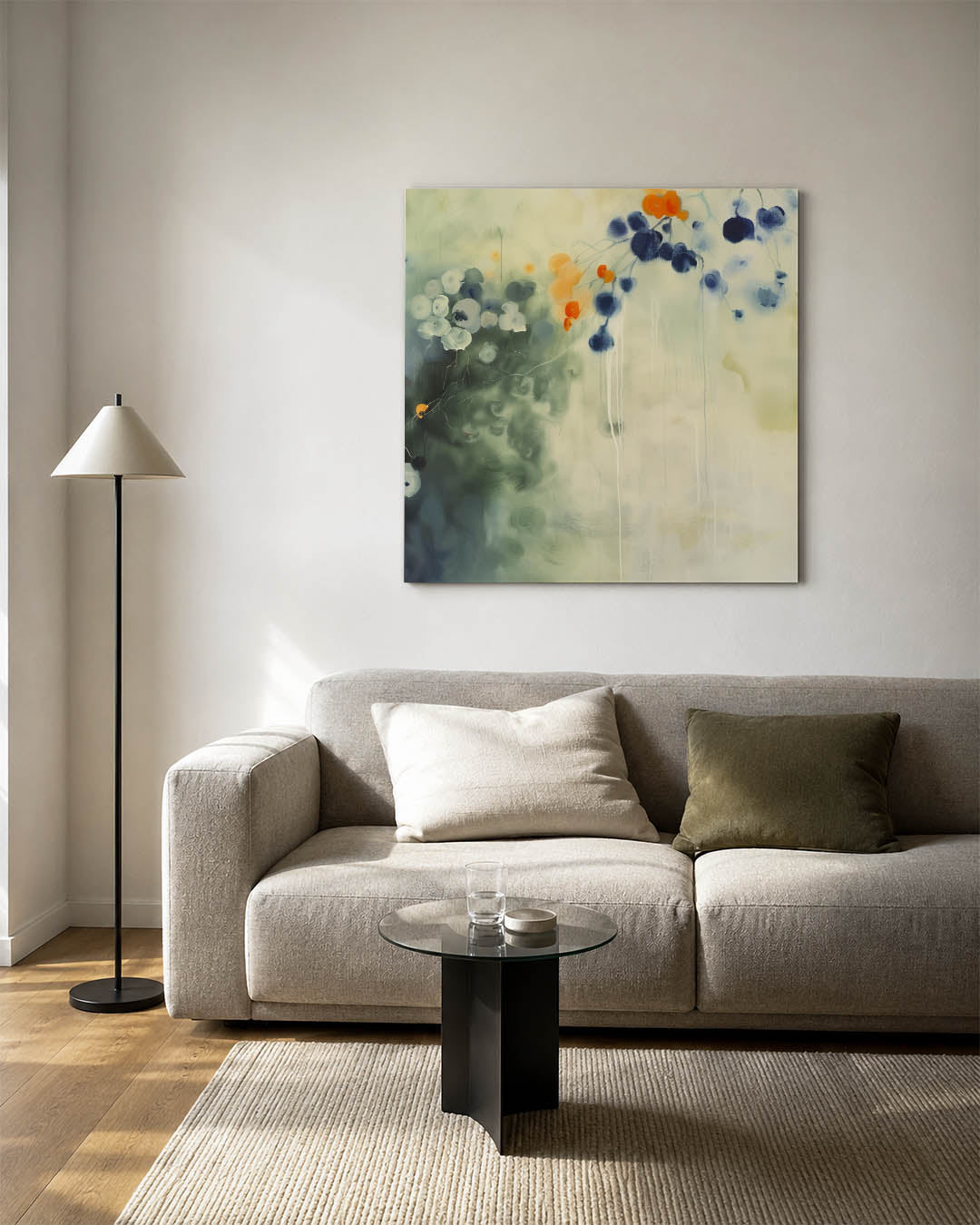 Vloeiende kleurencompositie kunstwerk – vierkante wanddecoratie – dit werk toont een harmonie van vloeiende vormen en