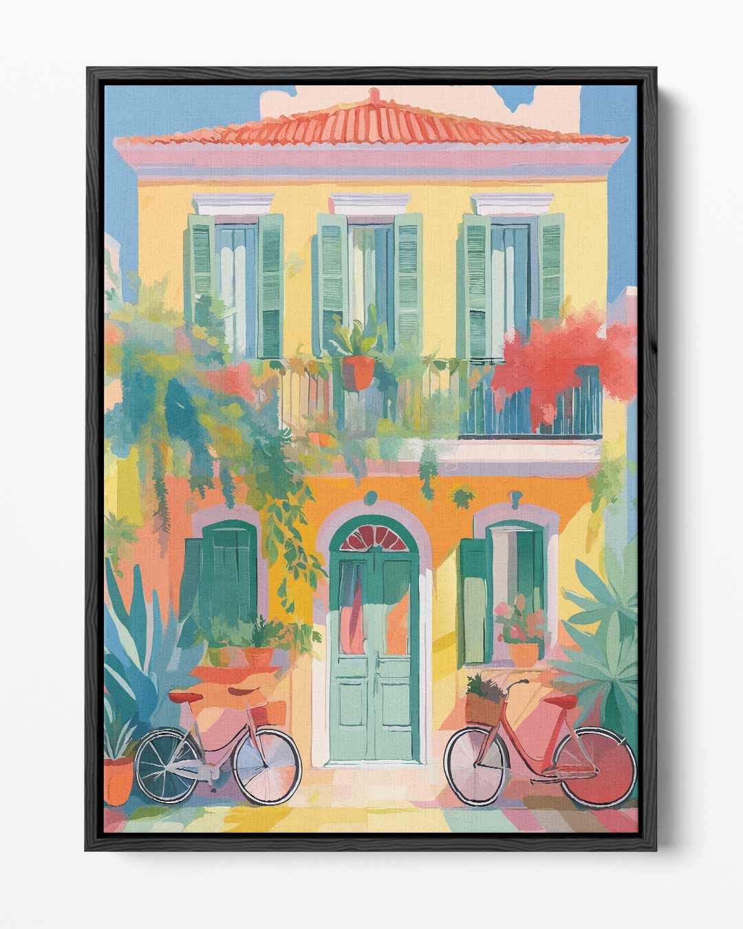 Zonnige Mediterrane Gevel – portret kunstwerk als wanddecoratie
