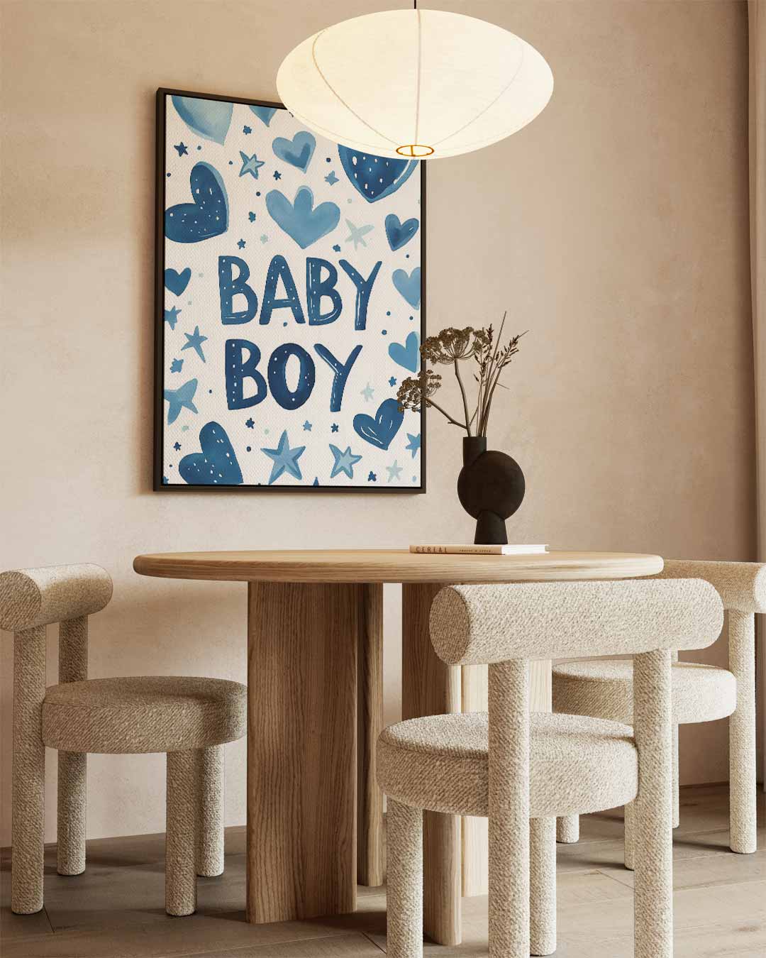 Blauw Hartjeswolk Schilderij – kunstwerk met zwarte baklijst