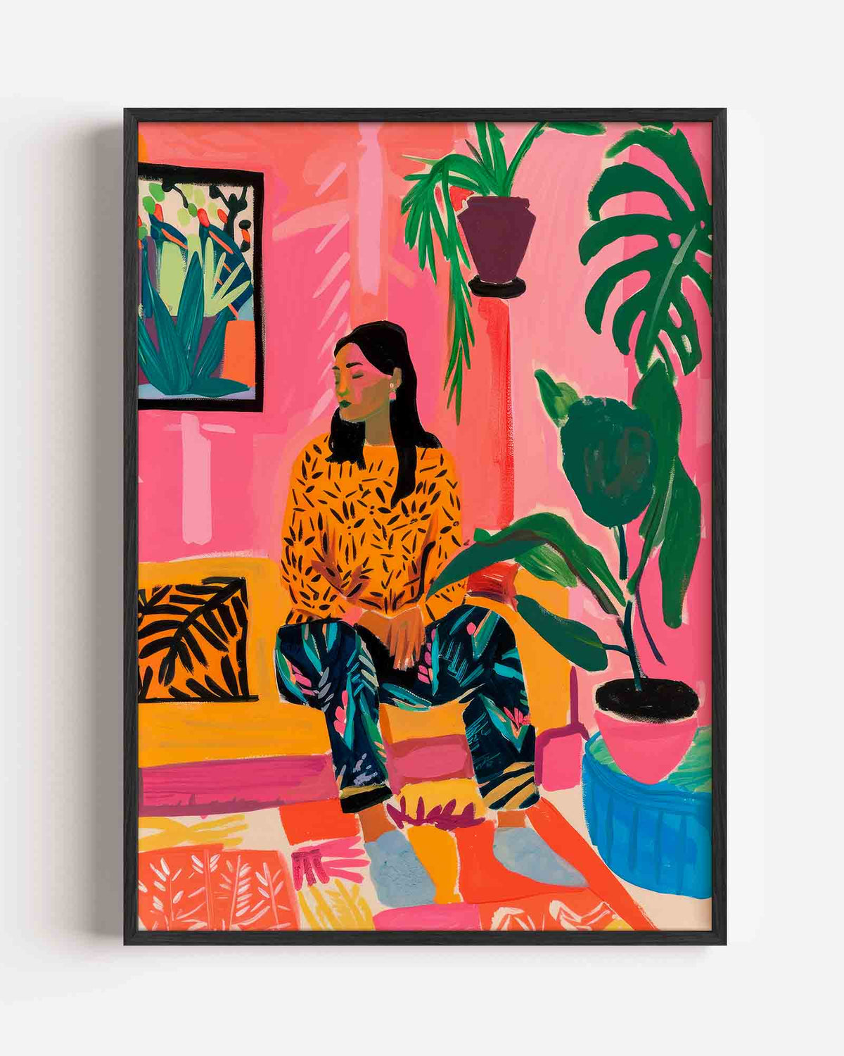 Vrouw met planten – kleurrijke illustratie portret poster als wanddecoratie