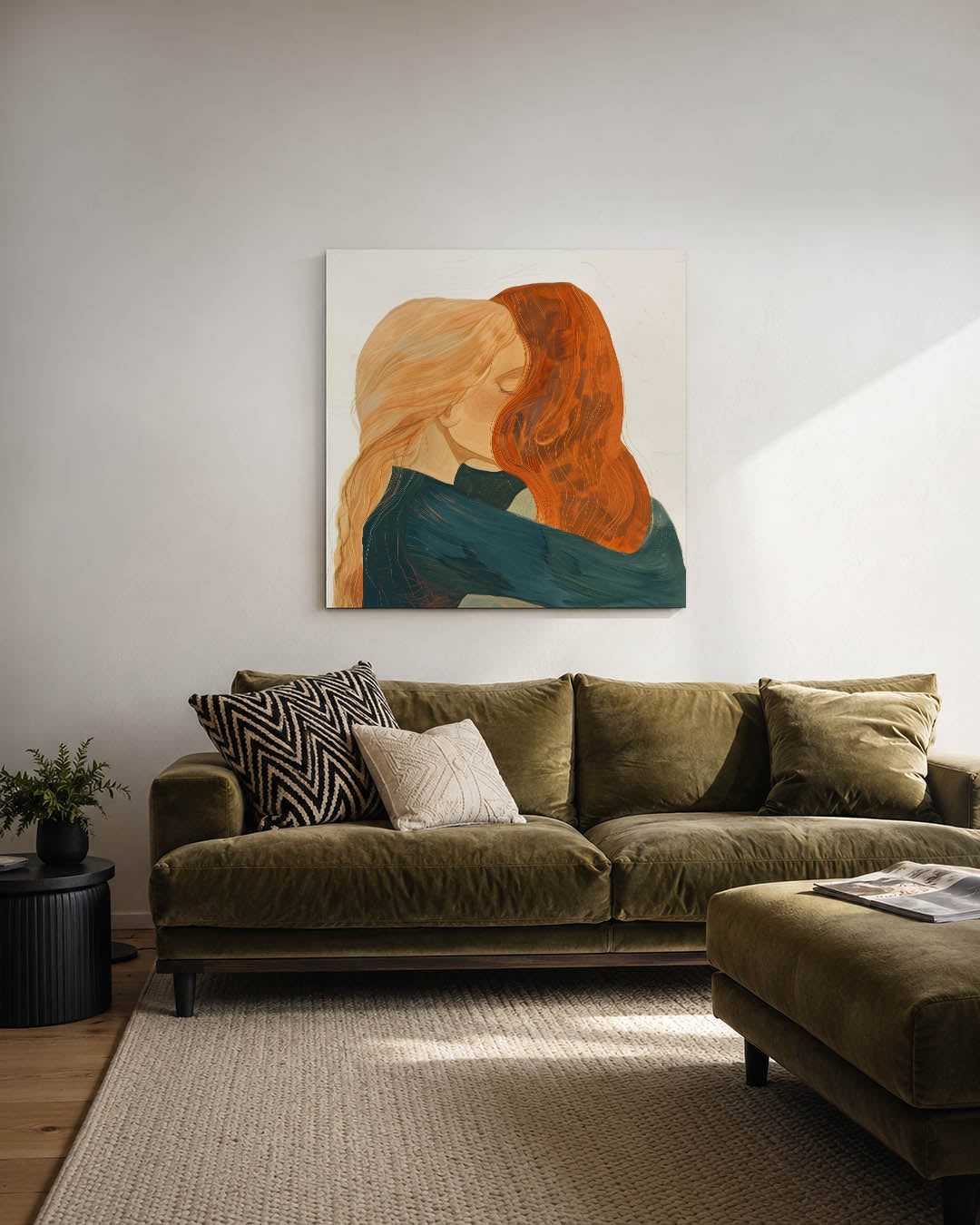 Intieme omhelzing kunstwerk – derde productweergave – dit kunstwerk toont een warme omhelzing tussen twee figuren met