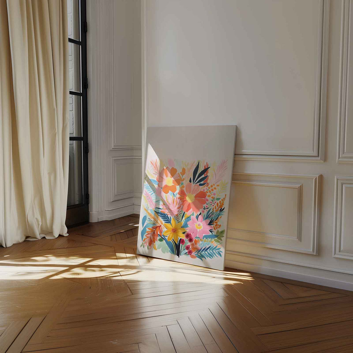 Kleurrijke Bloemenpracht – staand kunstwerk voor modern interieur