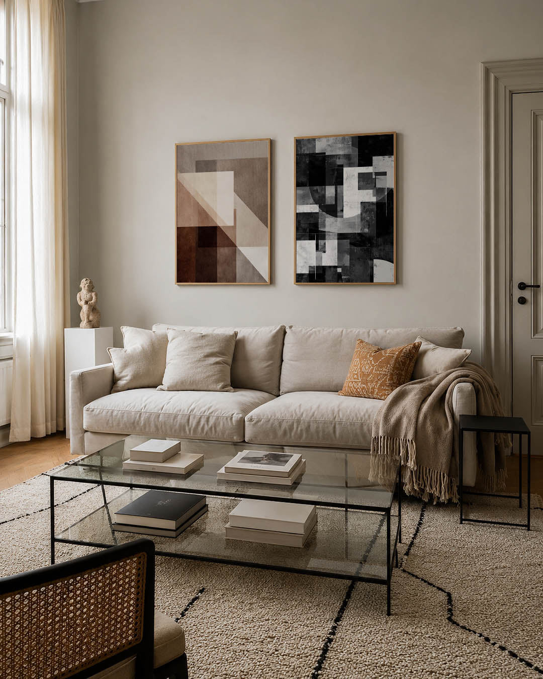 Vorm en balans Posterset-Bauhaus-geïnspireerde geometrische posters in een modern interieur