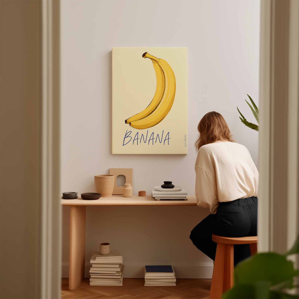 Kleurrijke Bananenillustratie – plexiglas wanddecoratie in portret formaat