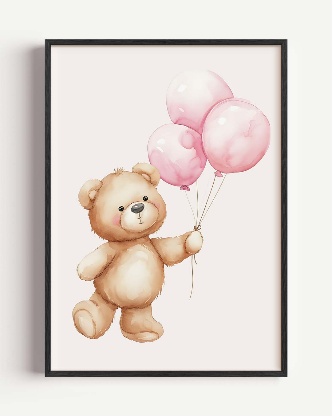 Schattige Teddybeer met Ballonnen – kids portret poster als wanddecoratie