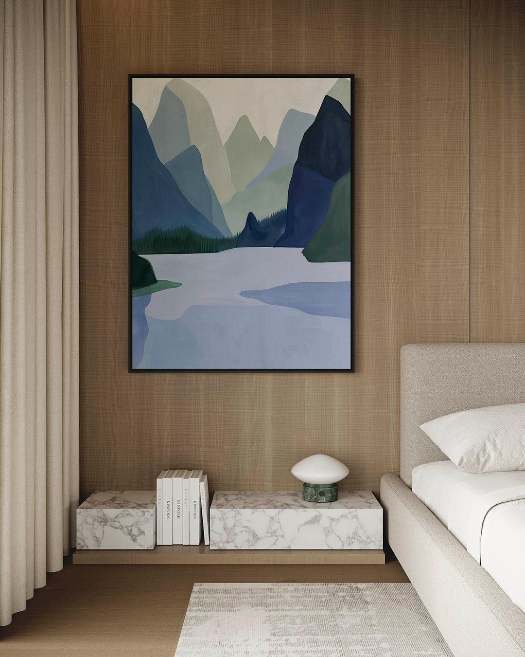 Serene berglandschap – staand wanddecoratie kunstwerk