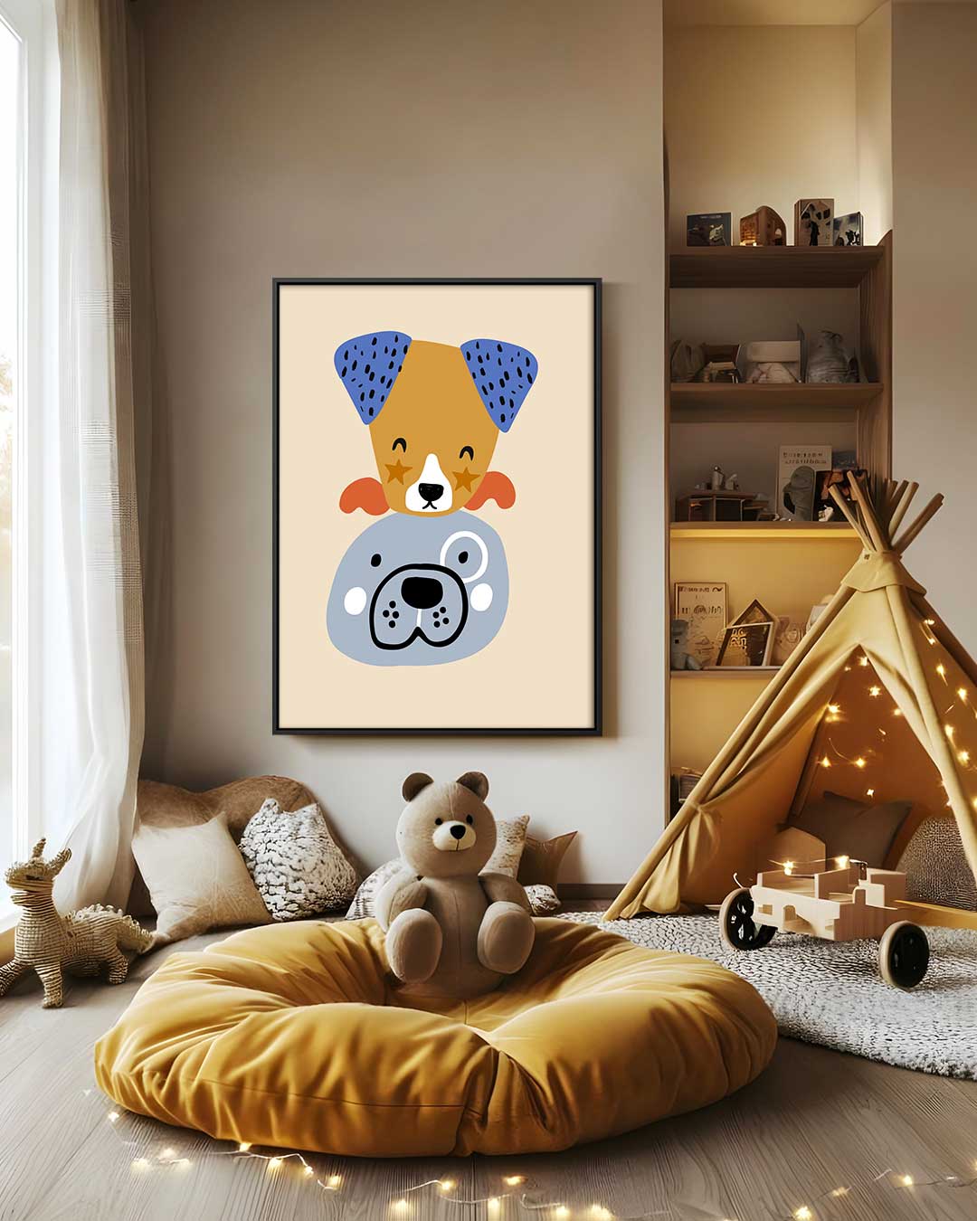 Vrolijke Hondenvrienden – modern portret kunstwerk van WallArtistic