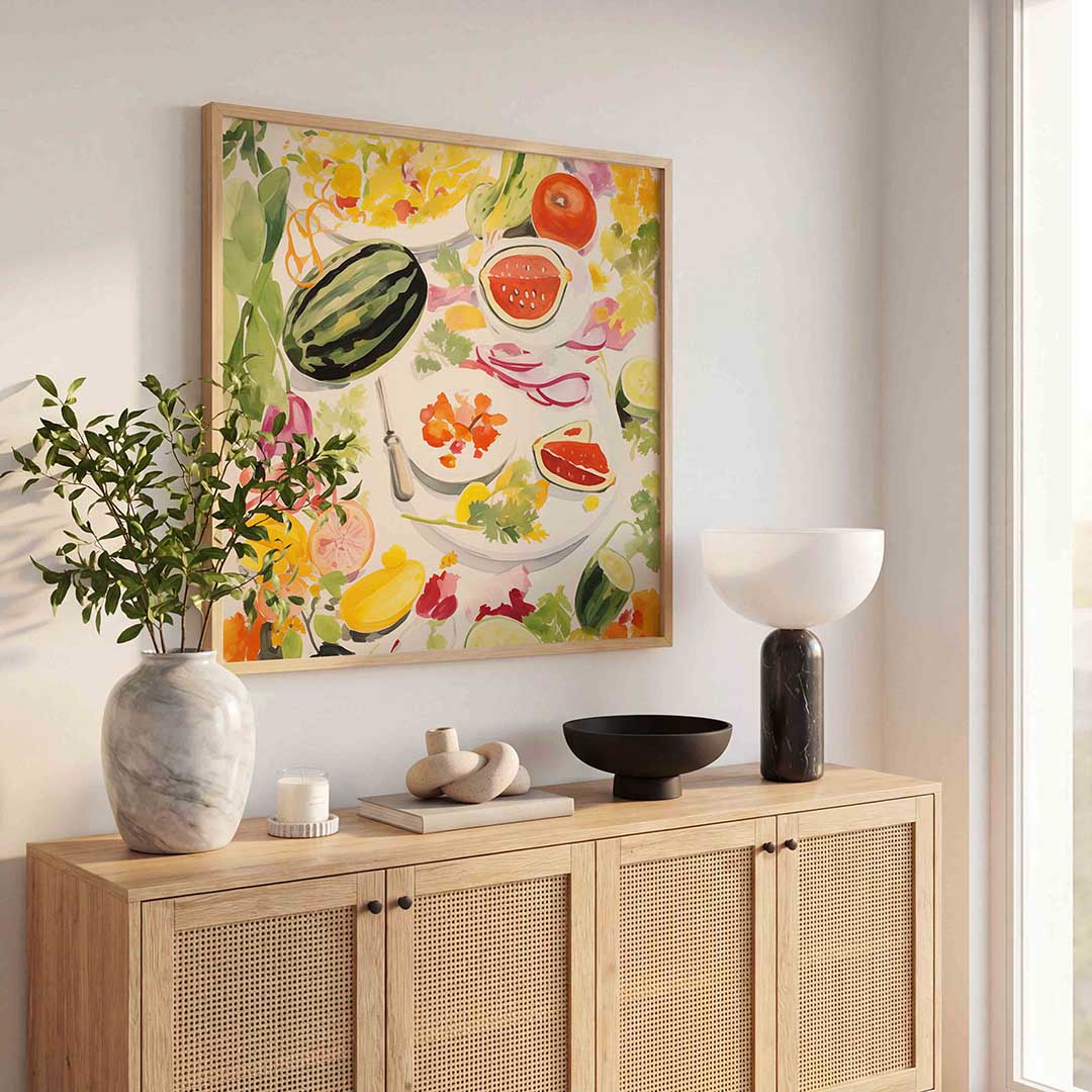 Fruit en groenten – illustratie poster in vierkant formaat