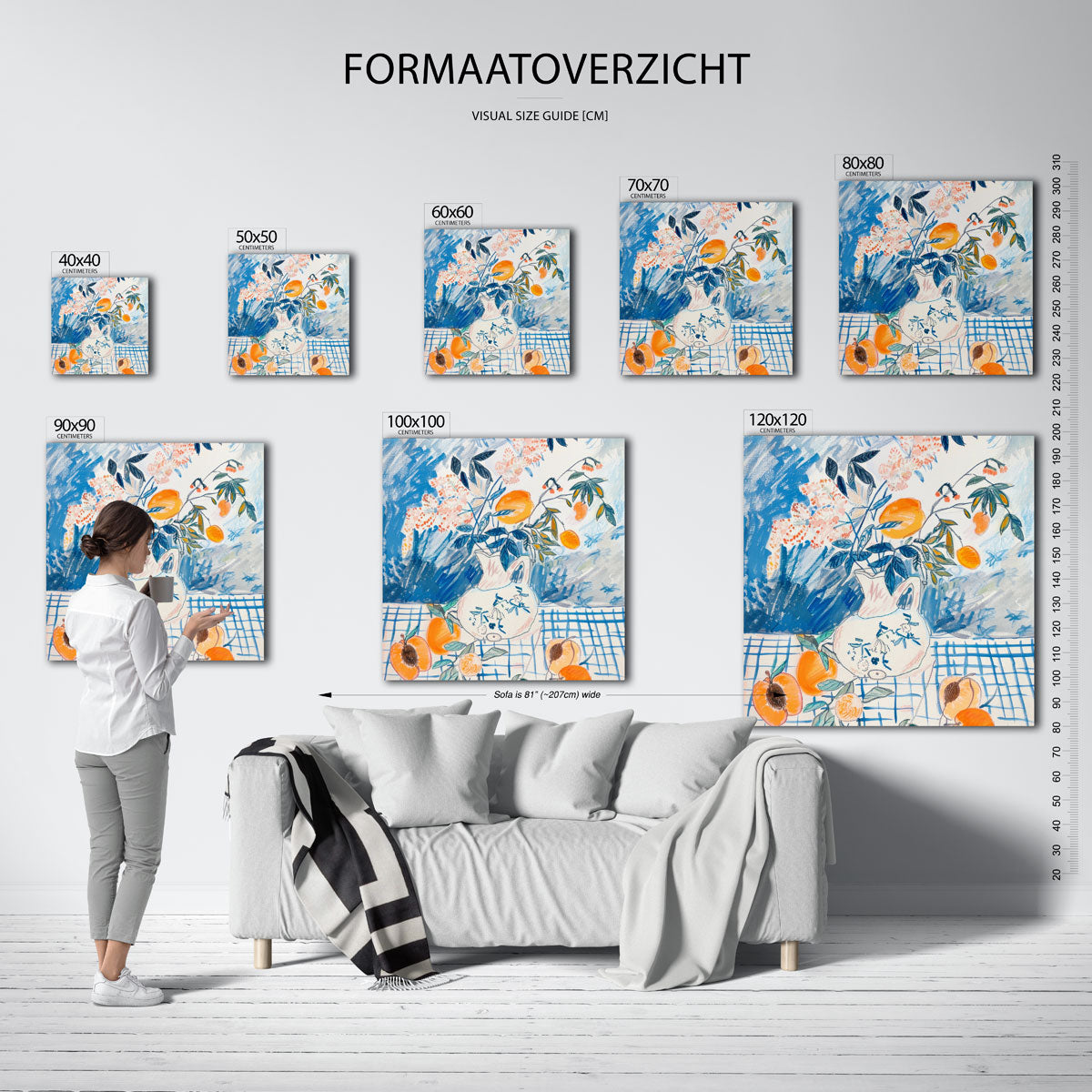 Bloemen en fruit – vierkante muurposter met kleurrijke illustratie