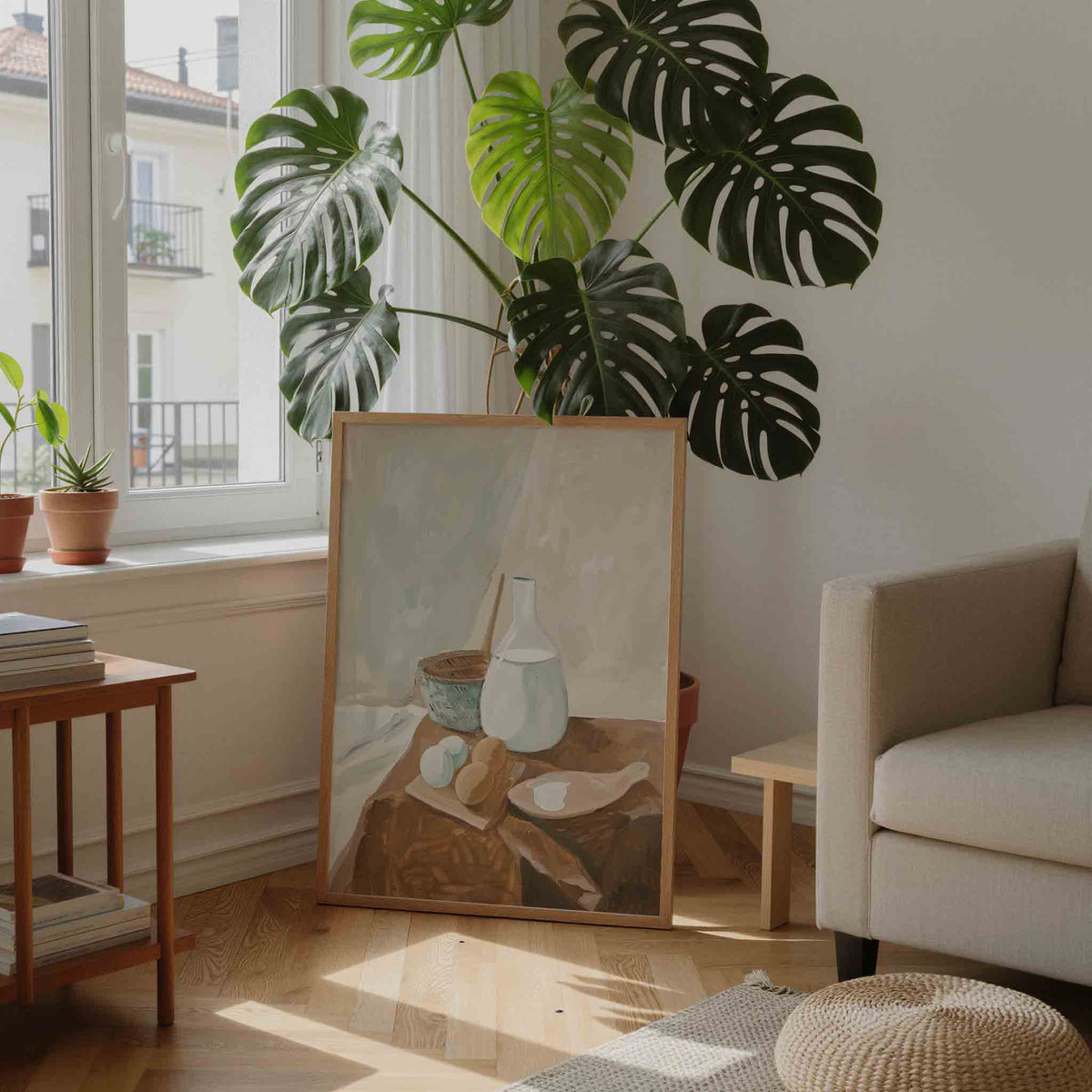 Stilleven met eieren en kruik – moderne illustratie als portret poster
