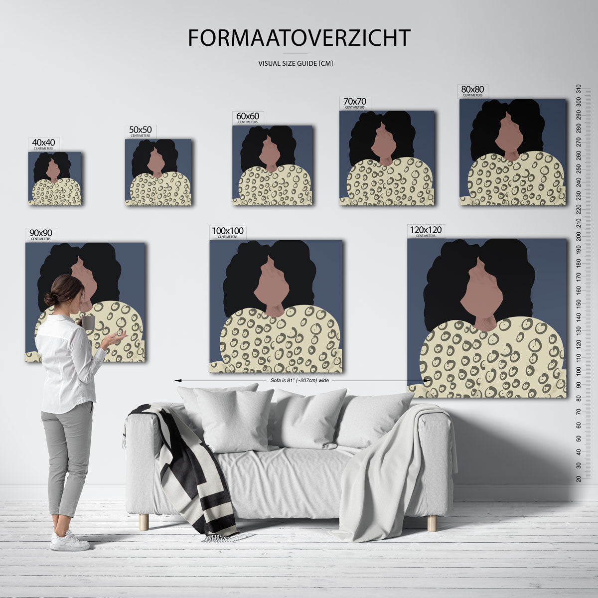 Vrouw met patroon – vierkante muurposter met vrouwelijk portret