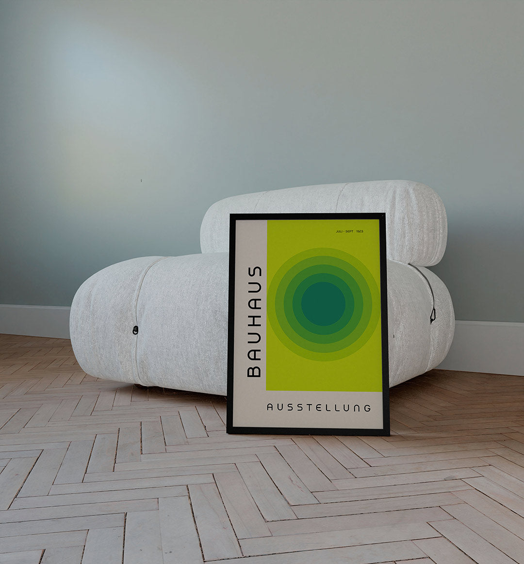 Cirkelvormen en tekst – staande Bauhaus poster voor aan de muur