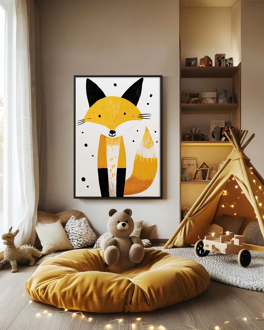 Vrolijke Vos Illustratie – modern portret kunstwerk van WallArtistic
