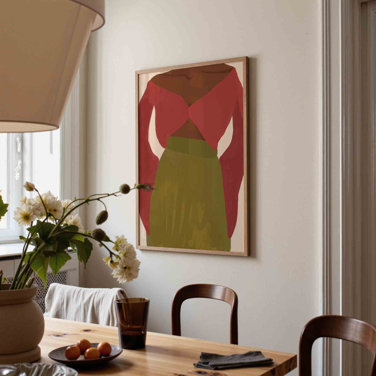 Figuur met rode top – eigentijdse illustratie poster in staand formaat