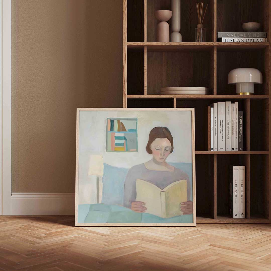 Lezende vrouw – vierkante design wanddecoratie van WallArtistic