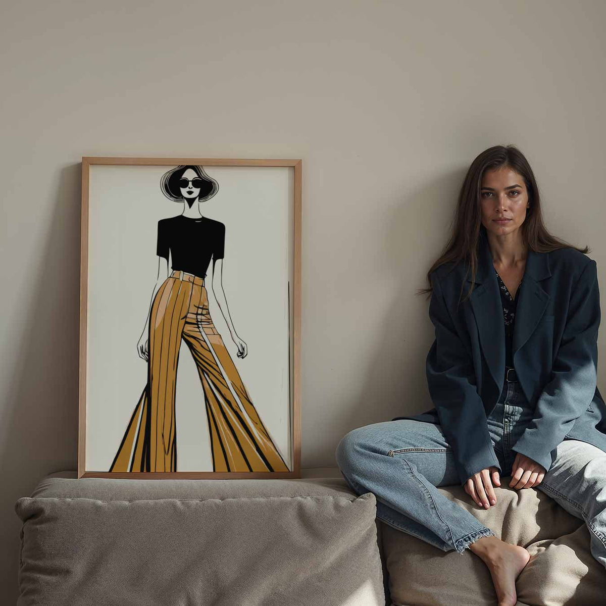 Trendy Fashionista Illustratie – Streetart wandkunst als portret poster