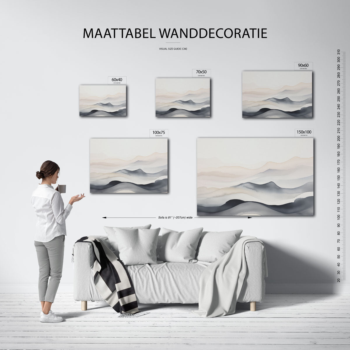 Golvende lijnen landschap – moderne liggende wandkunst