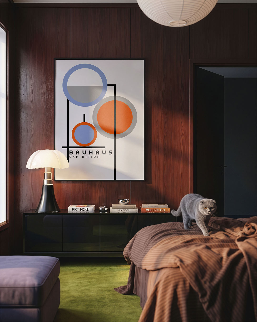 Cirkel en lijnenspel – geometrische Bauhaus poster in staand formaat