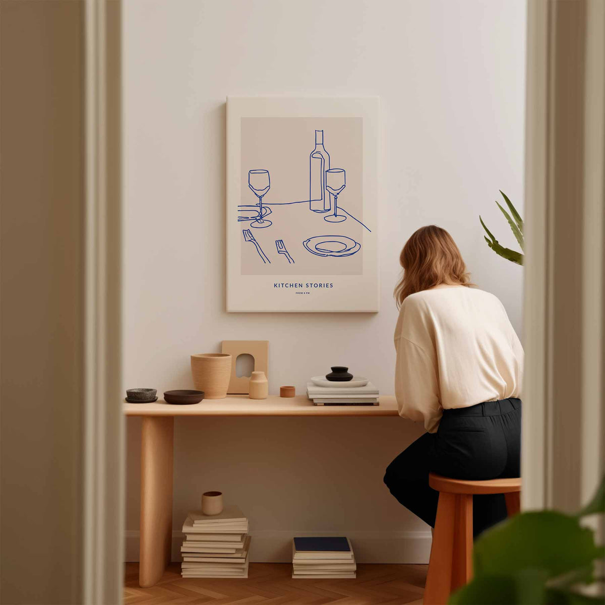 Eenvoudige Tafelscène Illustratie – kunstwerk met zwarte baklijst