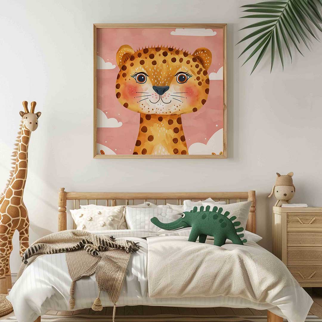 Schattige luipaard – vierkante kinderkamer wanddecoratie van WallArtistic