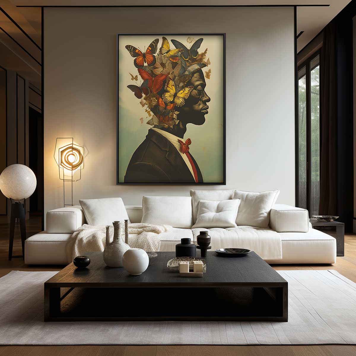 Vlinders van Vrijheid – kunstwerk met zwarte baklijst