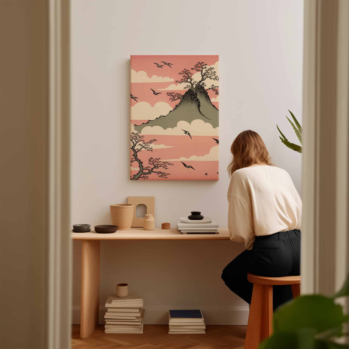 Dromerige Bergen en Vogels – plexiglas kunstwerk als wanddecoratie