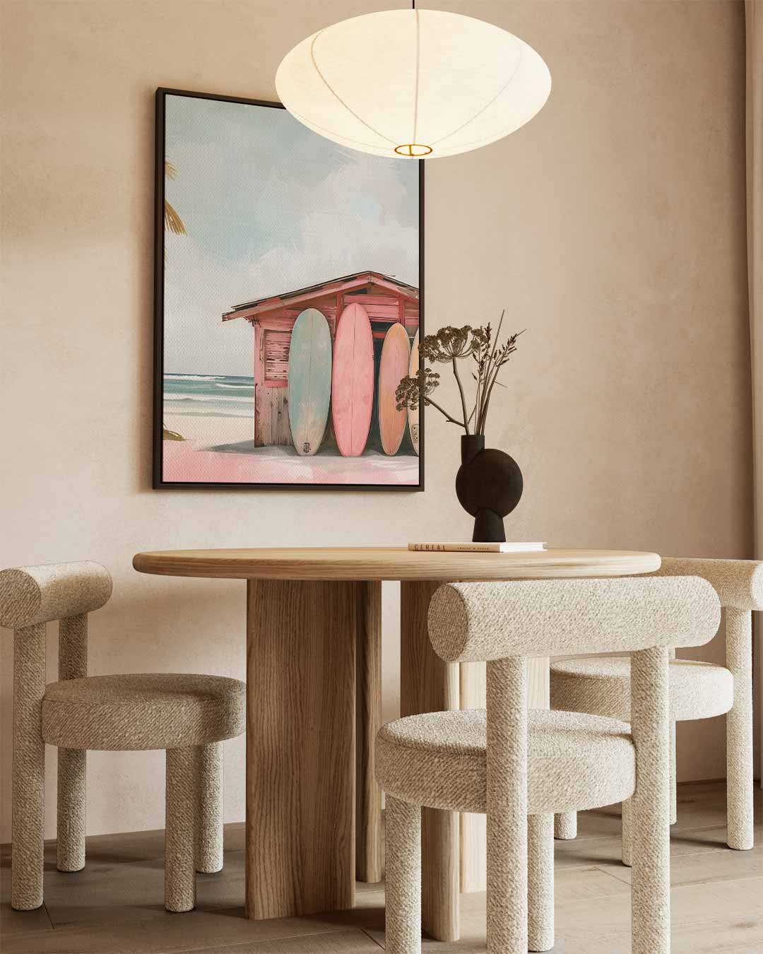 Strandhut met Surfplanken – dibond wanddecoratie in staand formaat